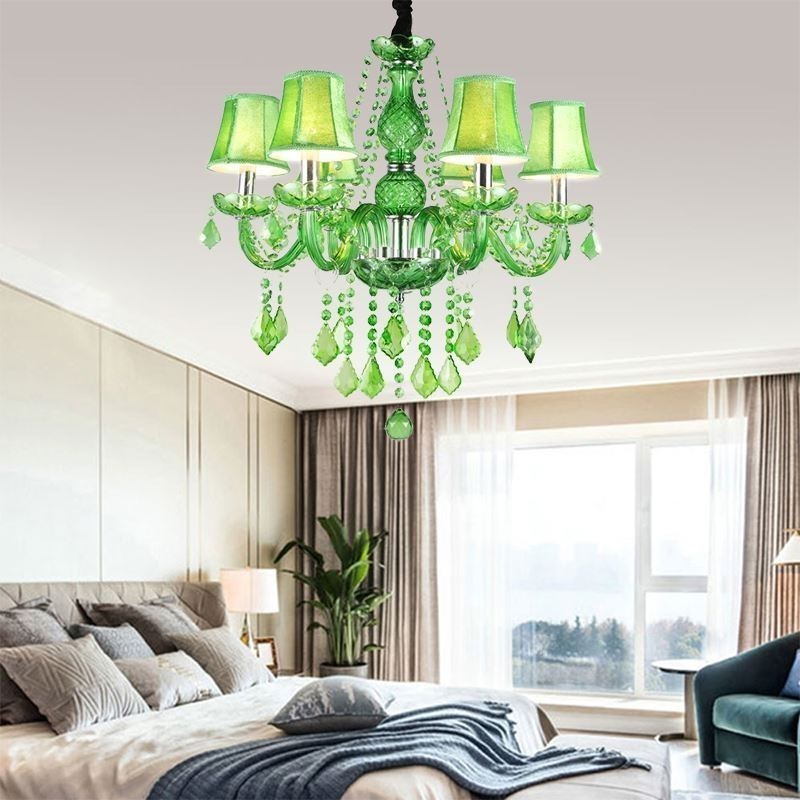 Lámpara colgante de cristal única de estilo europeo de color verde hierba.