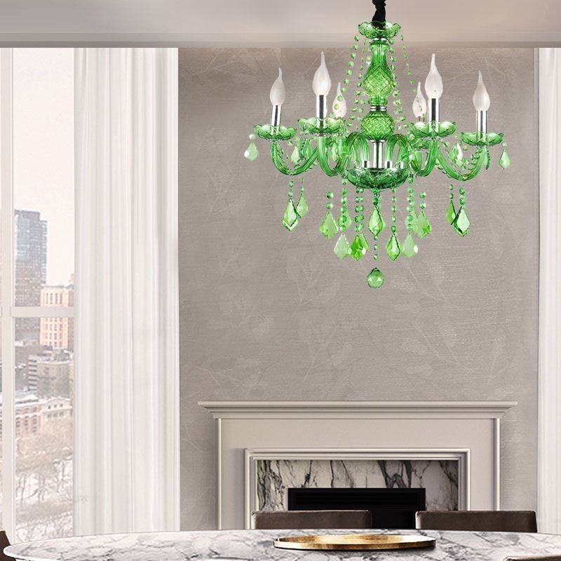Lámpara colgante de cristal única de estilo europeo de color verde hierba.
