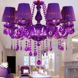 Elegante lámpara colgante de cristal de estilo europeo, color morado