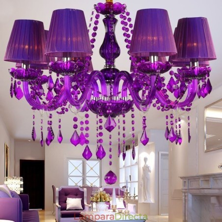 Elegante lámpara colgante de cristal de estilo europeo, color morado Elegante lámpara colgante de cristal de estilo europeo, color morado