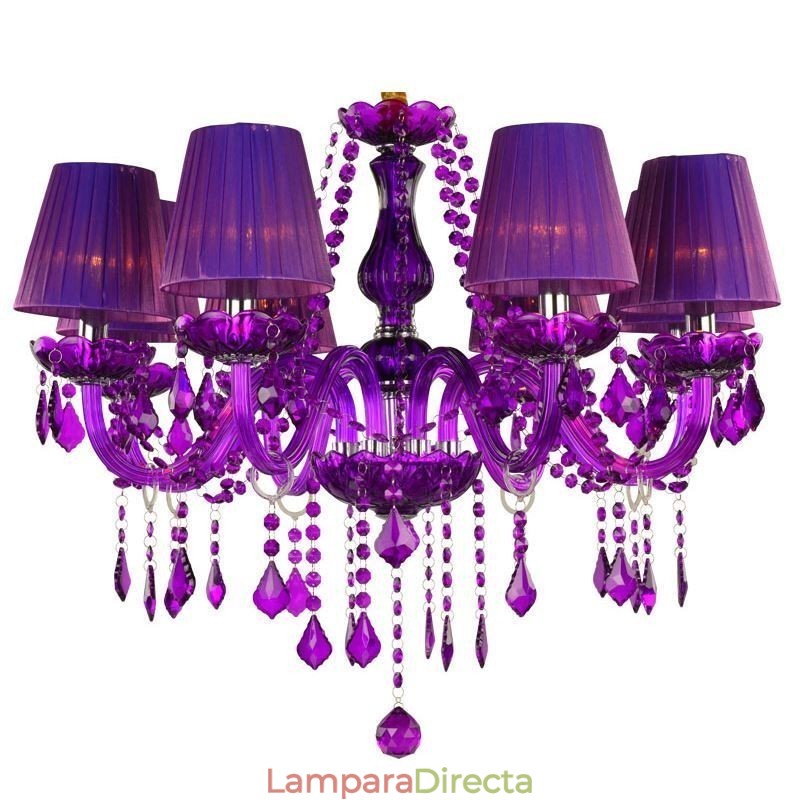 Elegante lámpara colgante de cristal de estilo europeo, color morado