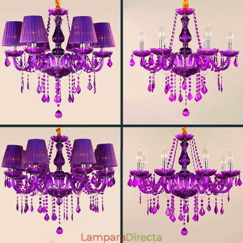 Elegante lámpara colgante de cristal de estilo europeo, color morado