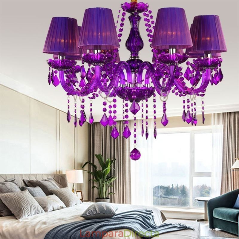 Elegante lámpara colgante de cristal de estilo europeo, color morado
