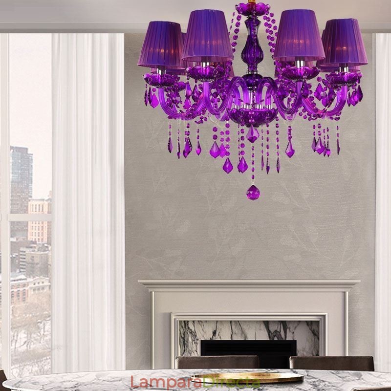 Elegante lámpara colgante de cristal de estilo europeo, color morado