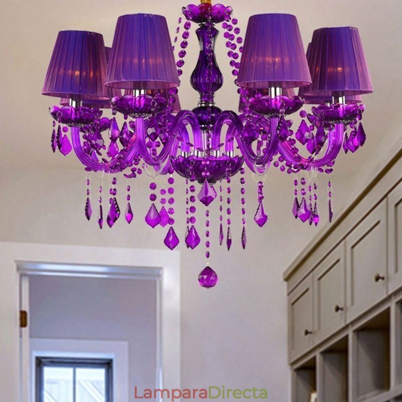 Elegante lámpara colgante de cristal de estilo europeo, color morado