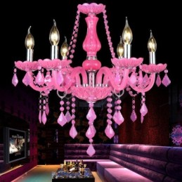 Lámpara colgante de cristal de estilo europeo, color rosa, romántica.