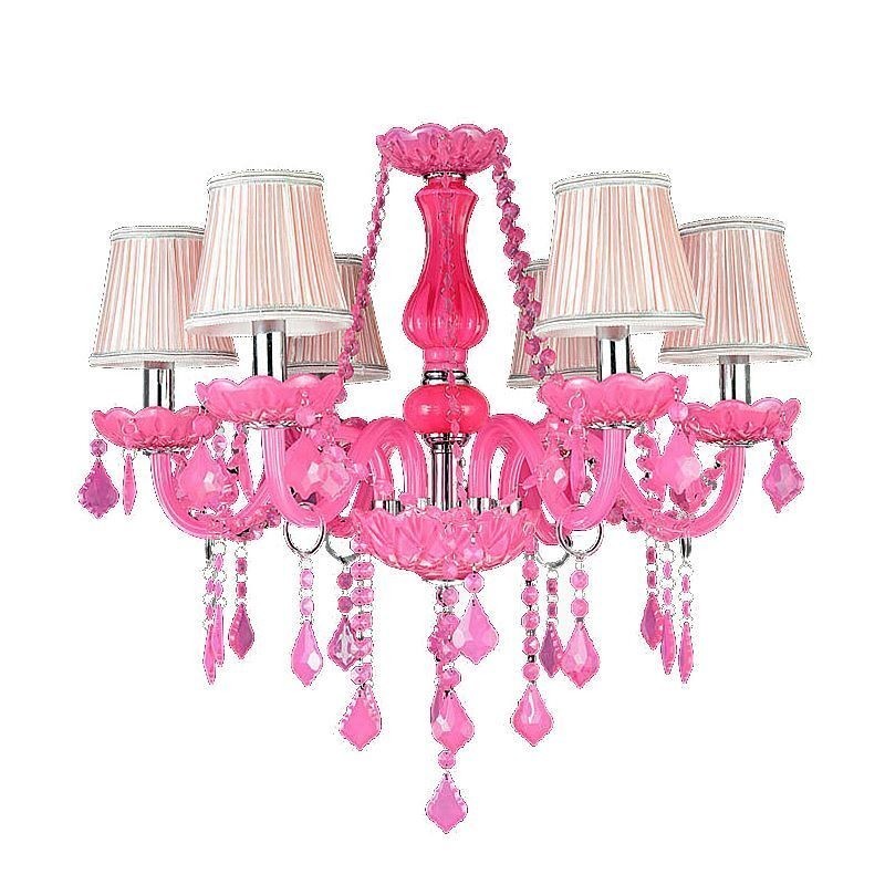 Lámpara colgante de cristal de estilo europeo, color rosa, romántica.