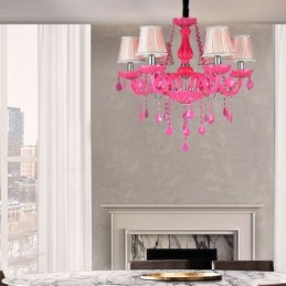 Lámpara colgante de cristal de estilo europeo, color rosa, romántica.