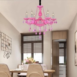 Lámpara colgante de cristal de estilo europeo, color rosa, romántica.