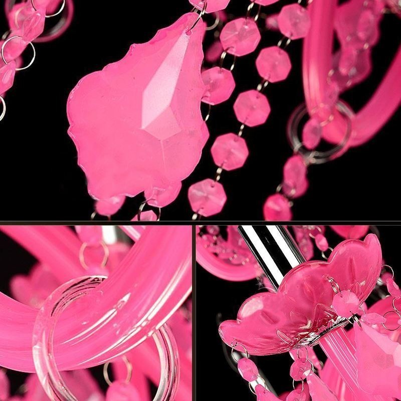 Lámpara colgante de cristal de estilo europeo, color rosa, romántica.