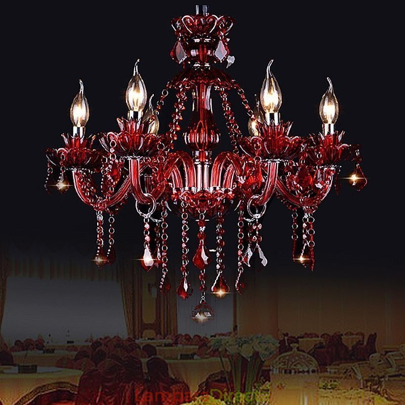 Lámpara colgante de cristal europea de color rojo