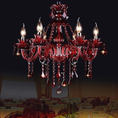 Lámpara colgante de cristal europea de color rojo Lámpara colgante de cristal europea de color rojo