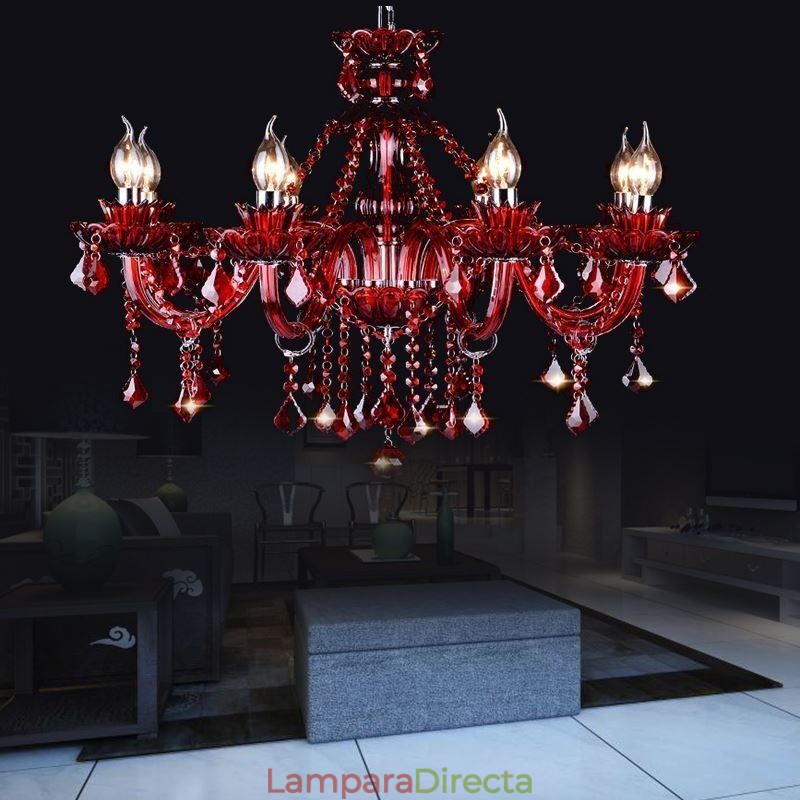 Lámpara colgante de cristal europea de color rojo