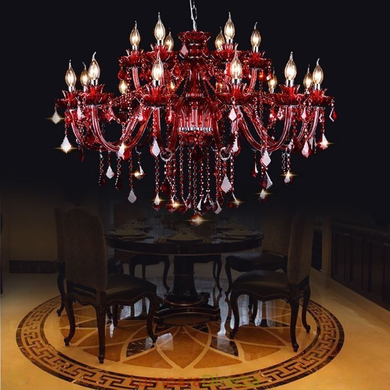 Lámpara colgante de cristal europea de color rojo