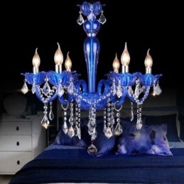 Lámpara colgante de cristal de estilo europeo con cristal azul