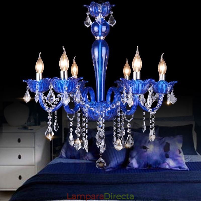 Lámpara colgante de cristal de estilo europeo con cristal azul