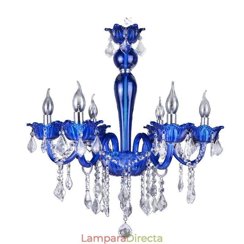 Lámpara colgante de cristal de estilo europeo con cristal azul