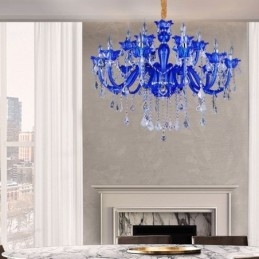 Lámpara colgante de cristal de estilo europeo con cristal azul