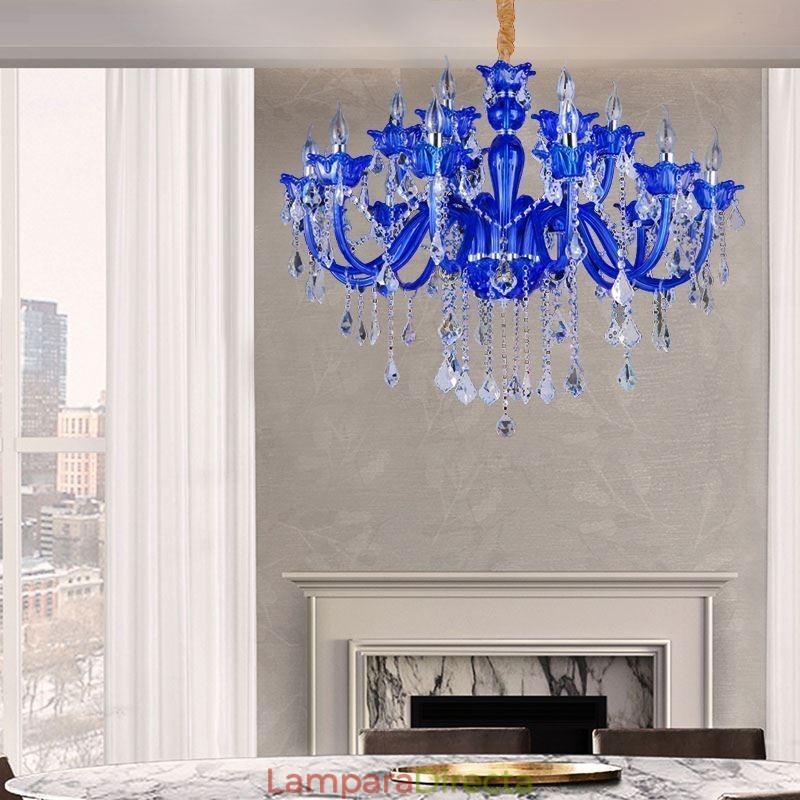 Lámpara colgante de cristal de estilo europeo con cristal azul