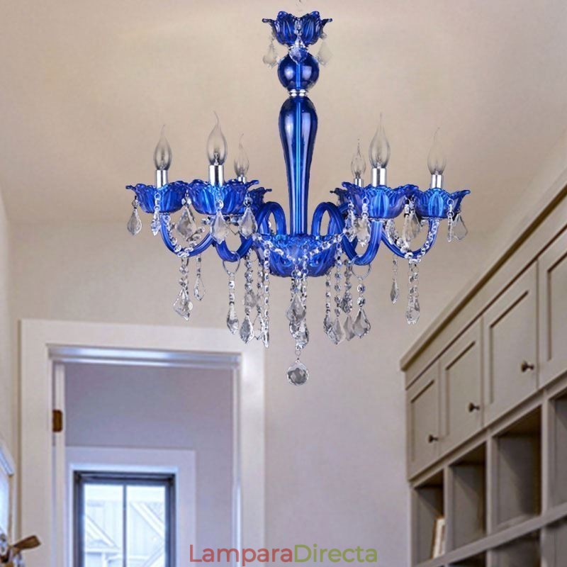 Lámpara colgante de cristal de estilo europeo con cristal azul