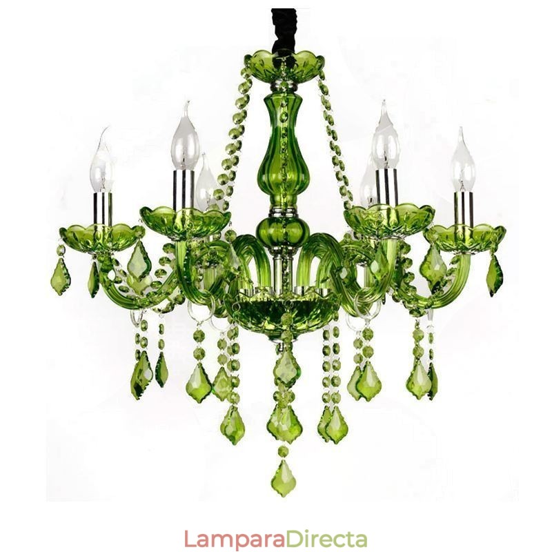 Lámpara colgante de cristal de estilo europeo, única, color verde