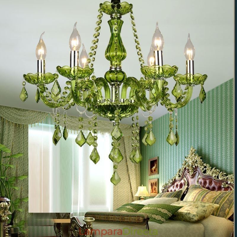 Lámpara colgante de cristal de estilo europeo, única, color verde