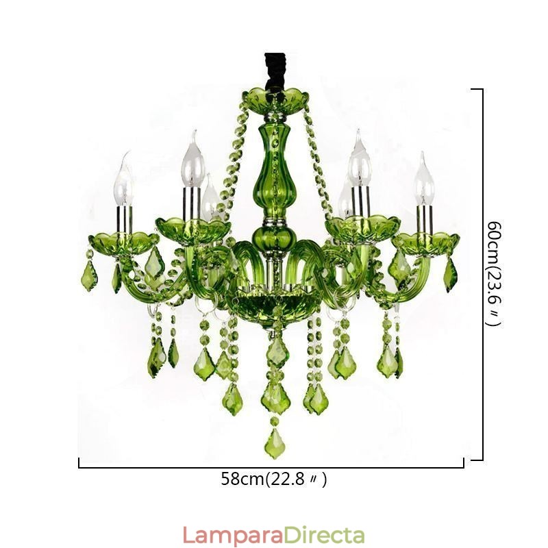 Lámpara colgante de cristal de estilo europeo, única, color verde