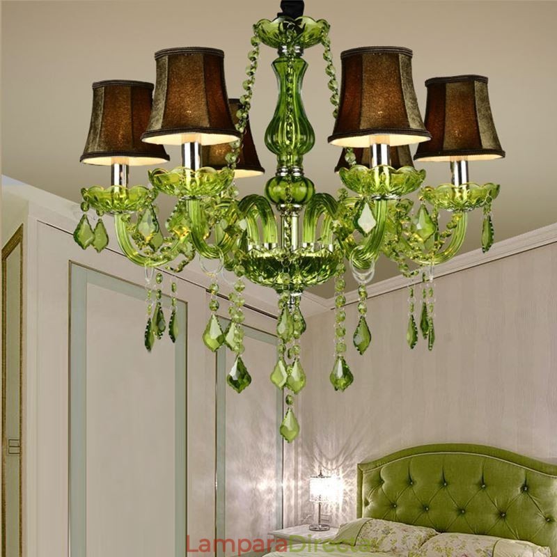 Lámpara colgante de cristal de estilo europeo, única, color verde