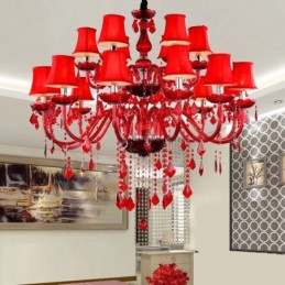 Lámpara colgante de cristal de color rojo europeo