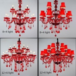 Lámpara colgante de cristal de color rojo europeo