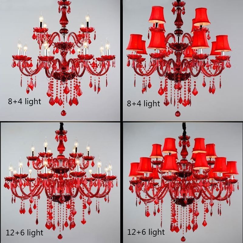 Lámpara colgante de cristal de color rojo europeo