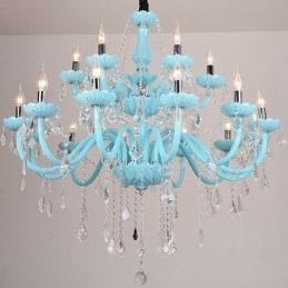 Lámpara colgante europea de cristal grande de color azul