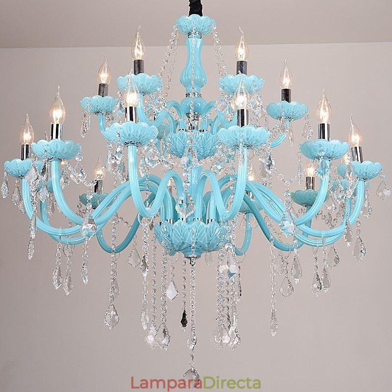Lámpara colgante europea de cristal grande de color azul