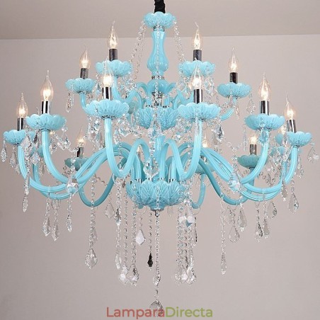 Lámpara colgante europea de cristal grande de color azul Lámpara colgante europea de cristal grande de color azul