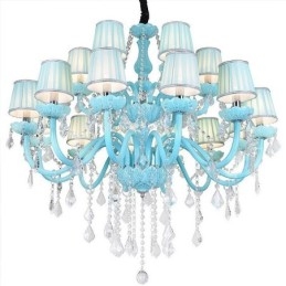 Lámpara colgante europea de cristal grande de color azul