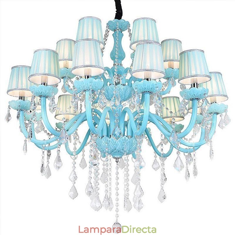 Lámpara colgante europea de cristal grande de color azul