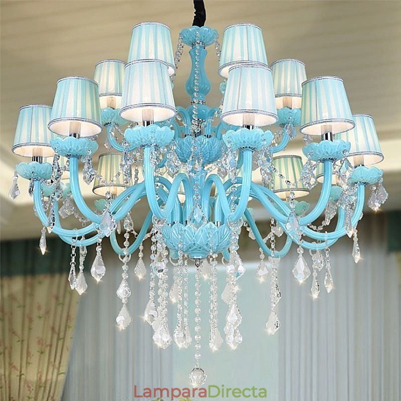Lámpara colgante europea de cristal grande de color azul