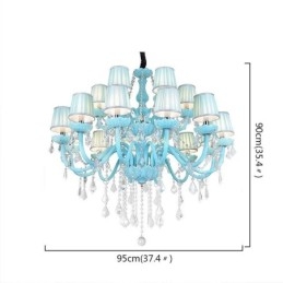 Lámpara colgante europea de cristal grande de color azul