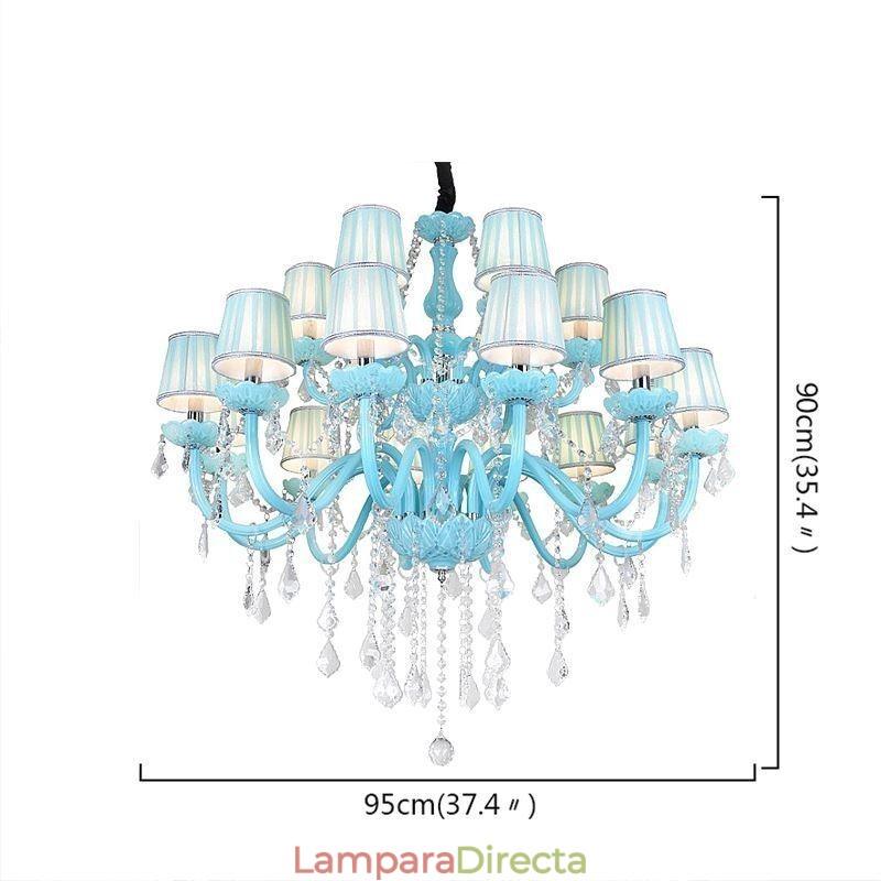 Lámpara colgante europea de cristal grande de color azul
