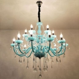 Lámpara colgante europea de cristal grande de color azul