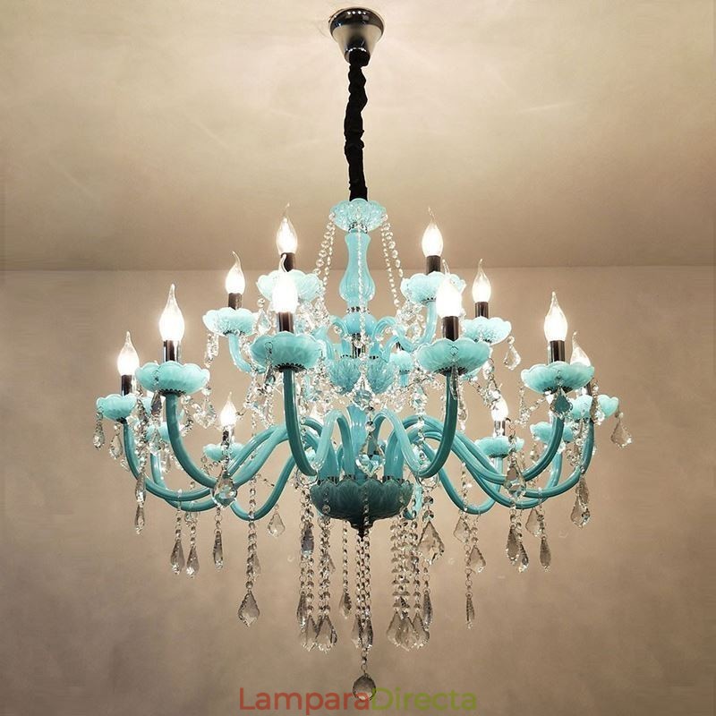 Lámpara colgante europea de cristal grande de color azul