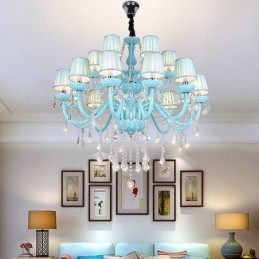 Lámpara colgante europea de cristal grande de color azul