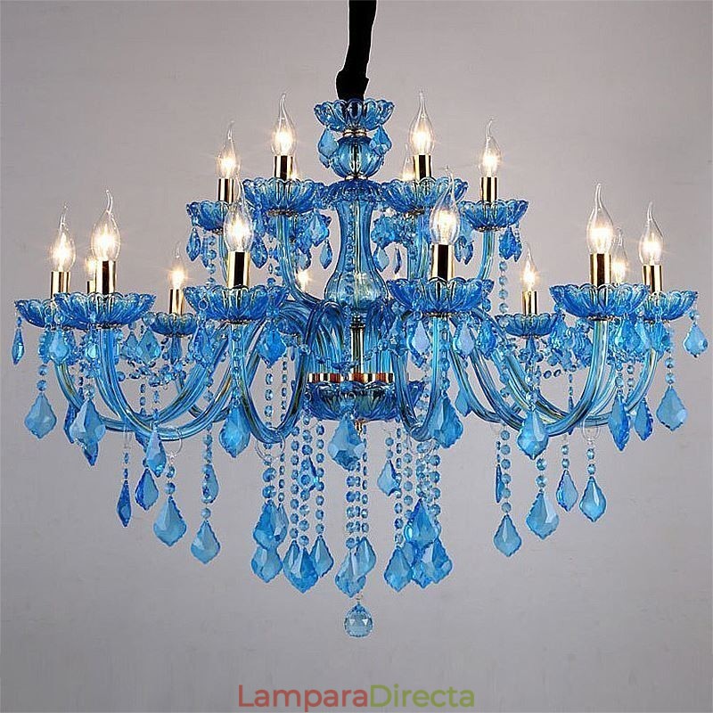 Elegante lámpara colgante de cristal azul europea