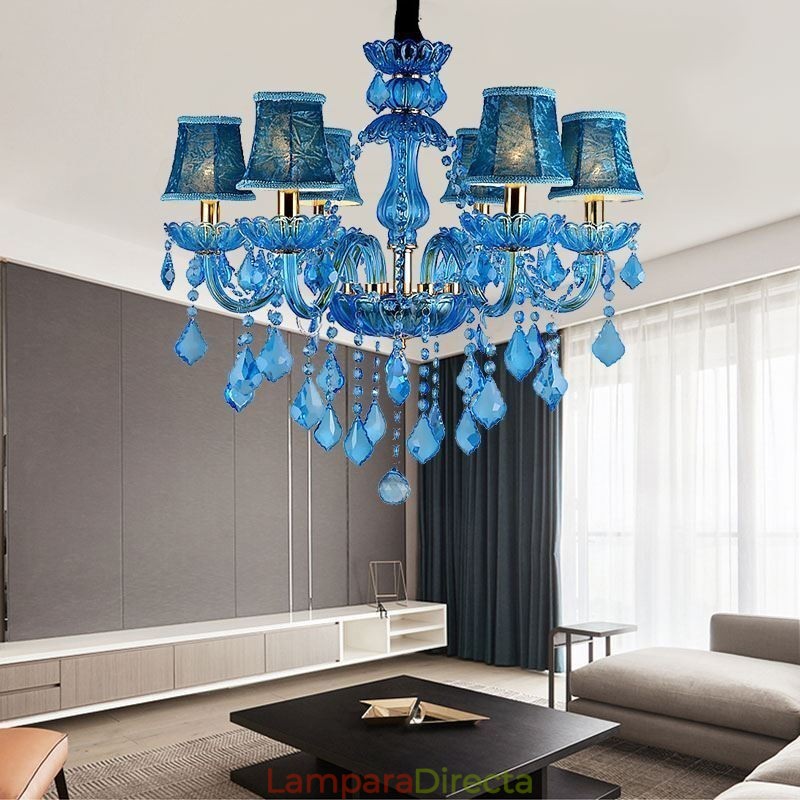Elegante lámpara colgante de cristal azul europea