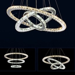 Lámparas colgantes de cristal K9 ámbar y transparente, iluminación con 3 anillos