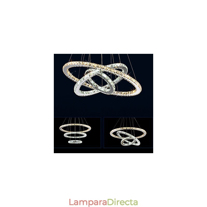 Lámparas colgantes de cristal K9 ámbar y transparente, iluminación con 3 anillos