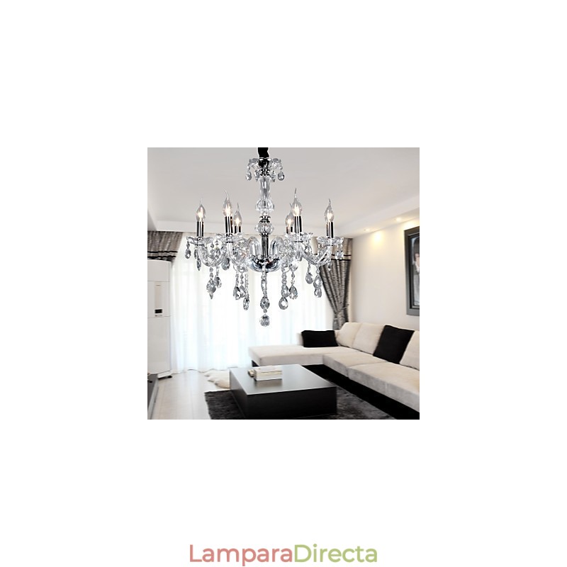 Elegante lámpara de araña de cristal con 6 luces