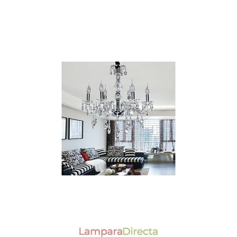 Elegante lámpara de araña de cristal con 6 luces
