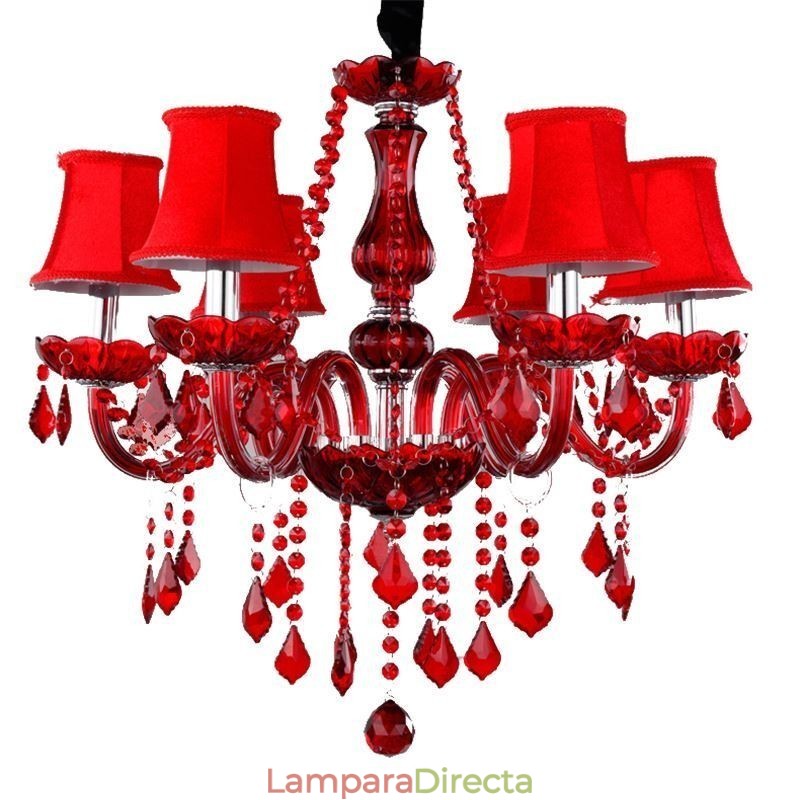 Lámpara colgante de cristal de lujo de color rojo europeo