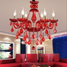Lámpara colgante de cristal elegante europea de color rojo